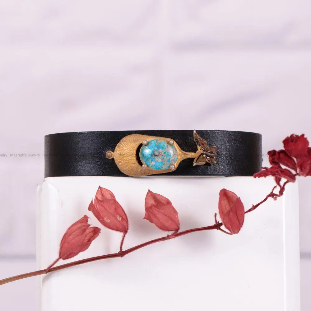 دستبند چرم فیروزه زنانه کد 2427