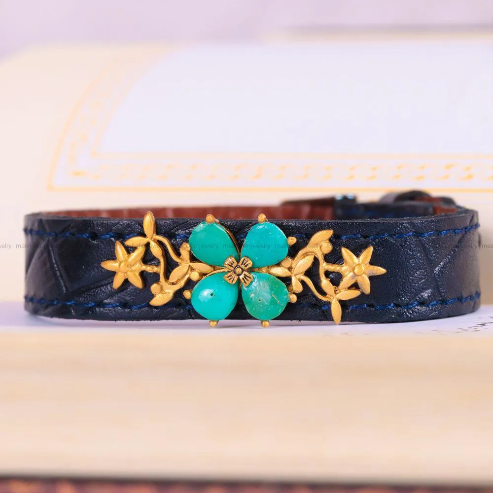 دستبند چرم فیروزه زنانه کد 2445