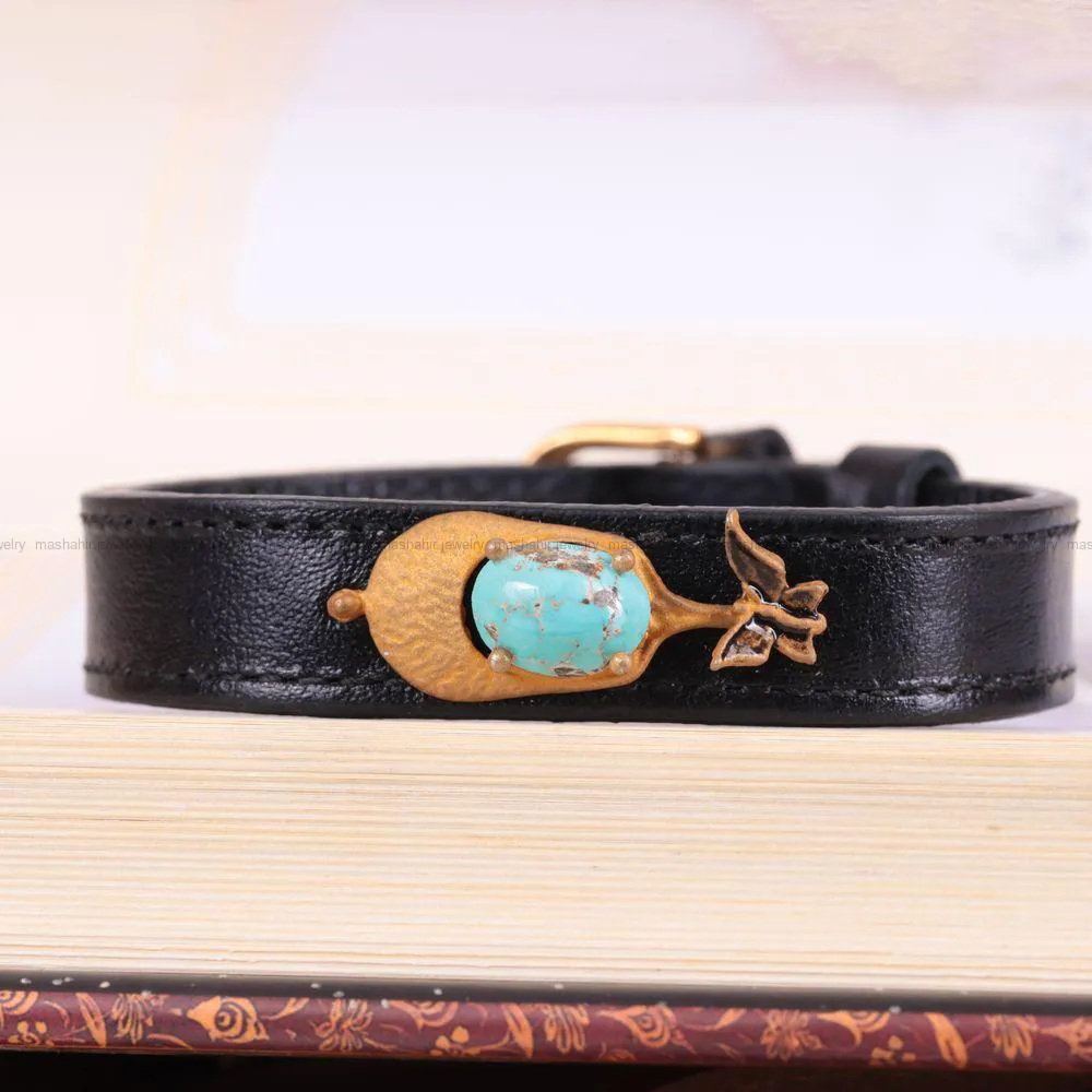 دستبند چرم فیروزه زنانه کد 2444