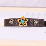 دستبند چرم فیروزه زنانه کد 2439