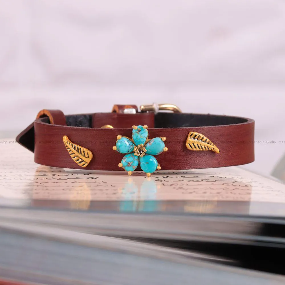 دستبند چرم فیروزه زنانه کد 2434