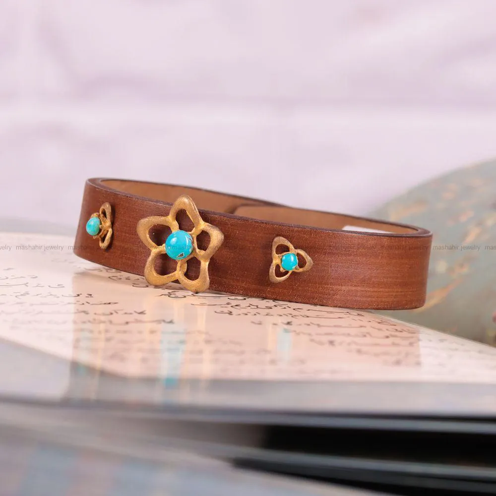 دستبند چرم فیروزه زنانه کد 2429