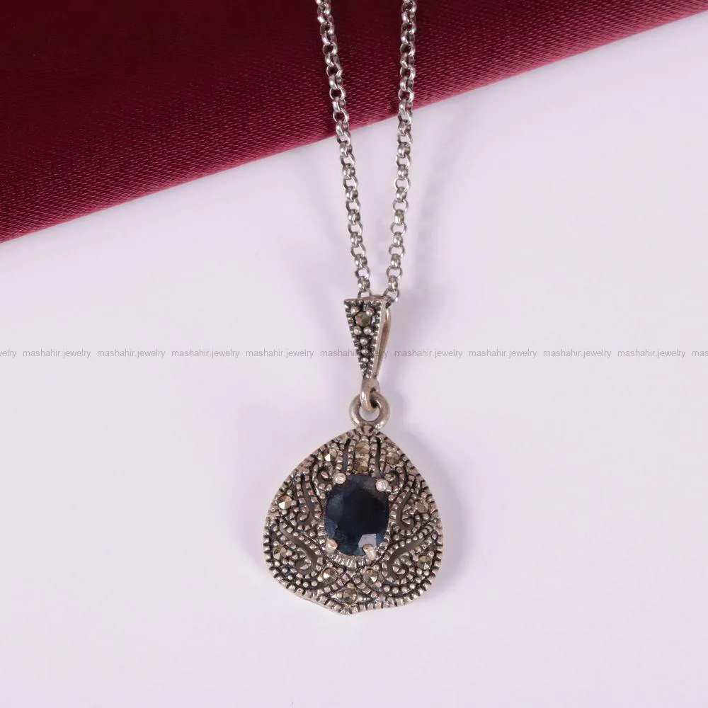 گردنبند یاقوت کبود زنانه کد 2522