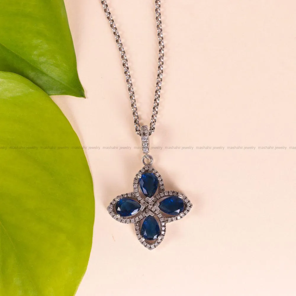 گردنبند طرح یاقوت کبود زنانه کد 2591