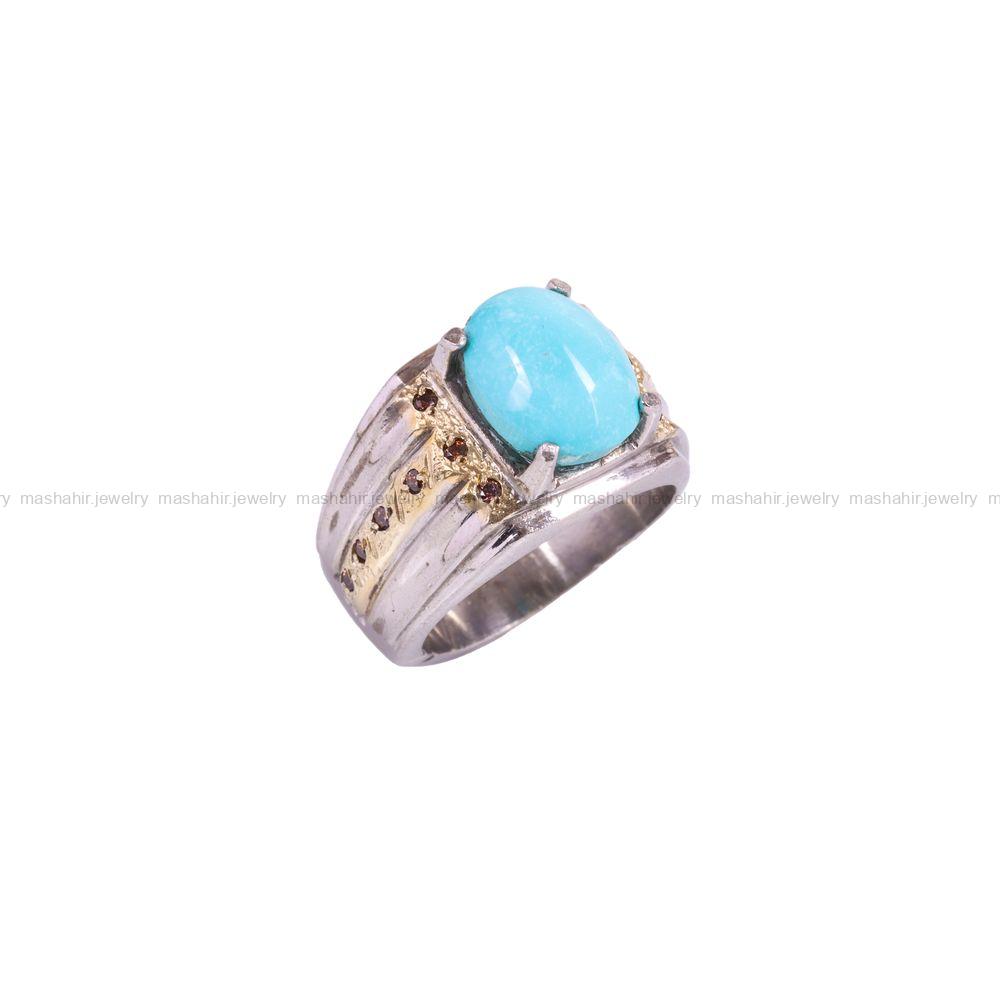 انگشتر فیروزه عجمی مردانه کد 3496