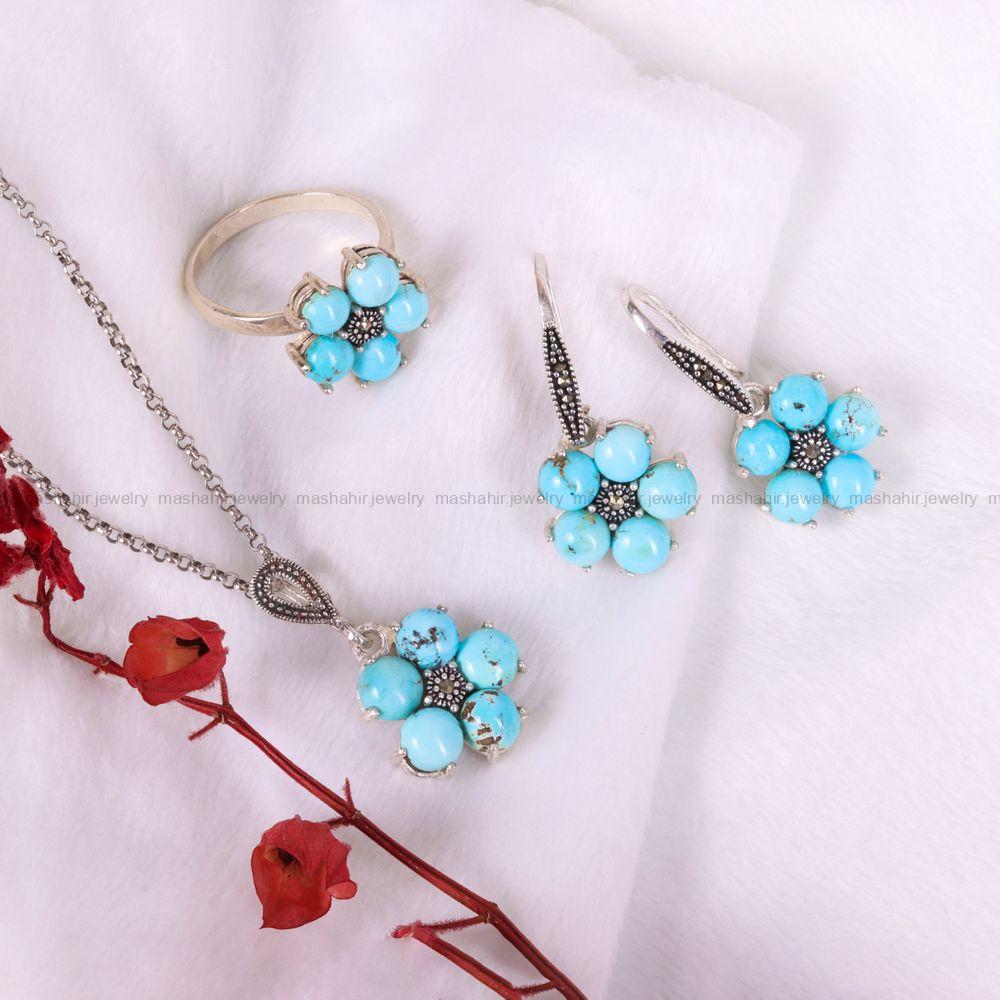 نیم ست فیروزه زنانه کد 3396
