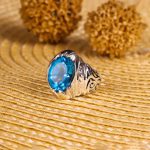 انگشتر توپاز آبی مردانه کد 3413