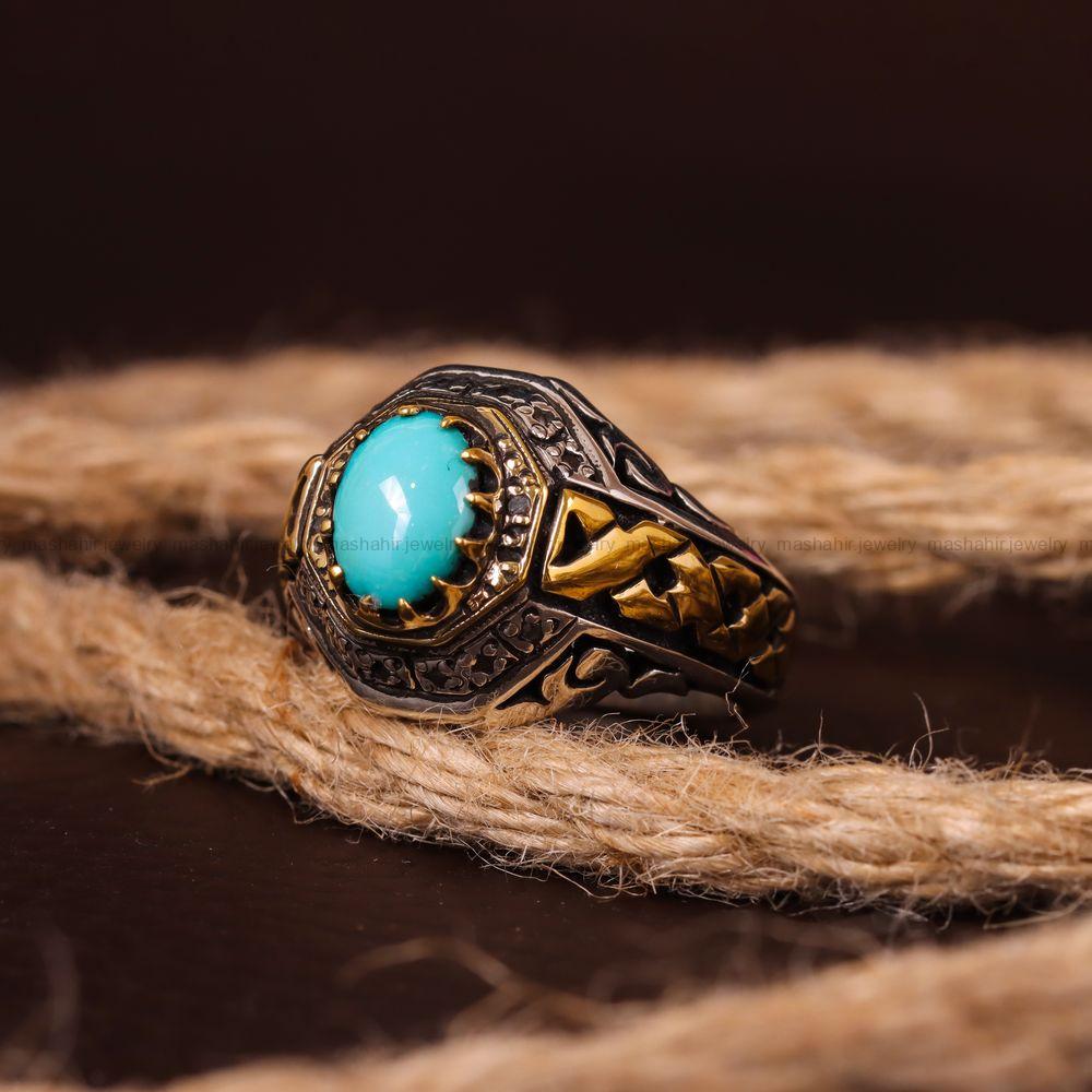 انگشتر فیروزه شجری مردانه کد 3487