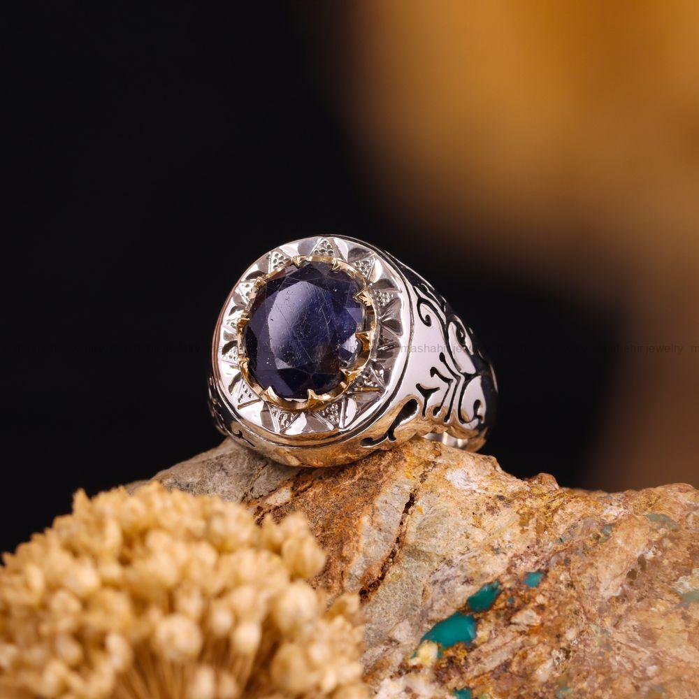 انگشتر ياقوت کبود مردانه کد 3619