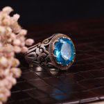 انگشتر توپاز آبی مردانه کد 3629