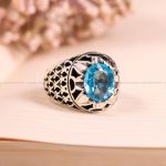 انگشتر توپاز آبی مردانه کد 3643