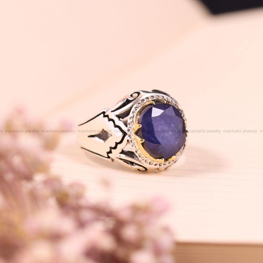 انگشتر ياقوت کبود مردانه کد 3653