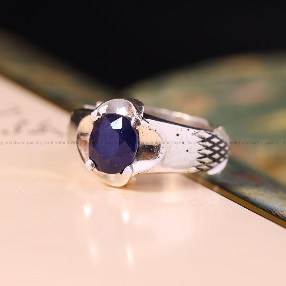 انگشتر ياقوت کبود مردانه کد 3655