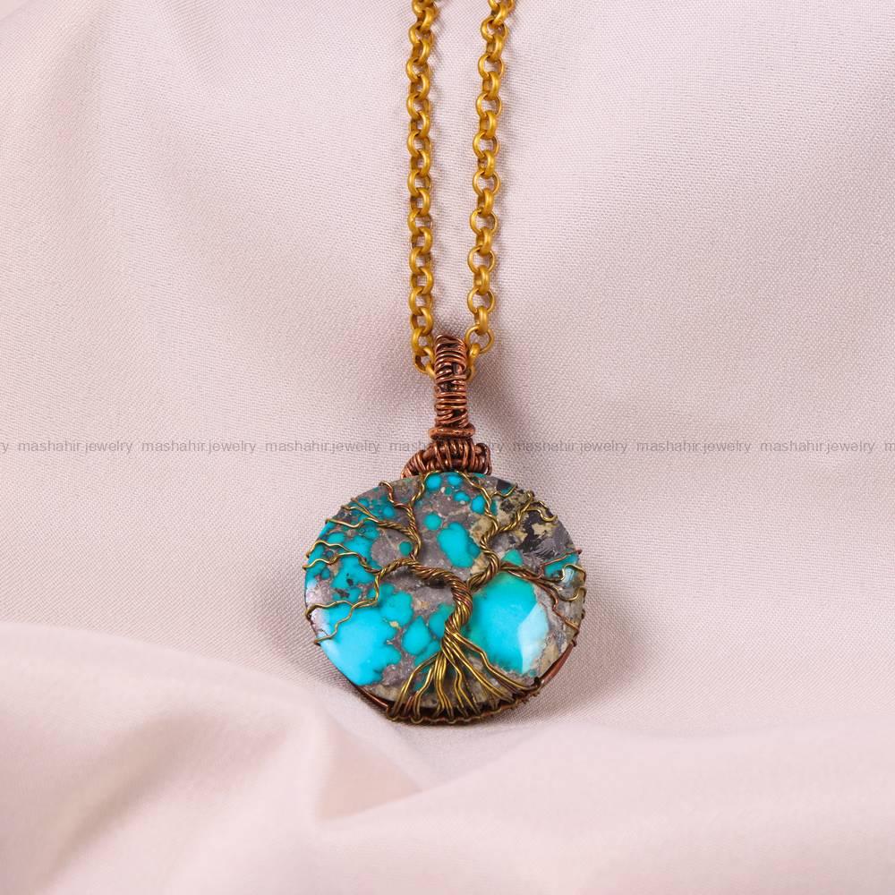 گردنبند فیروزه دست بافت زنانه کد 5837