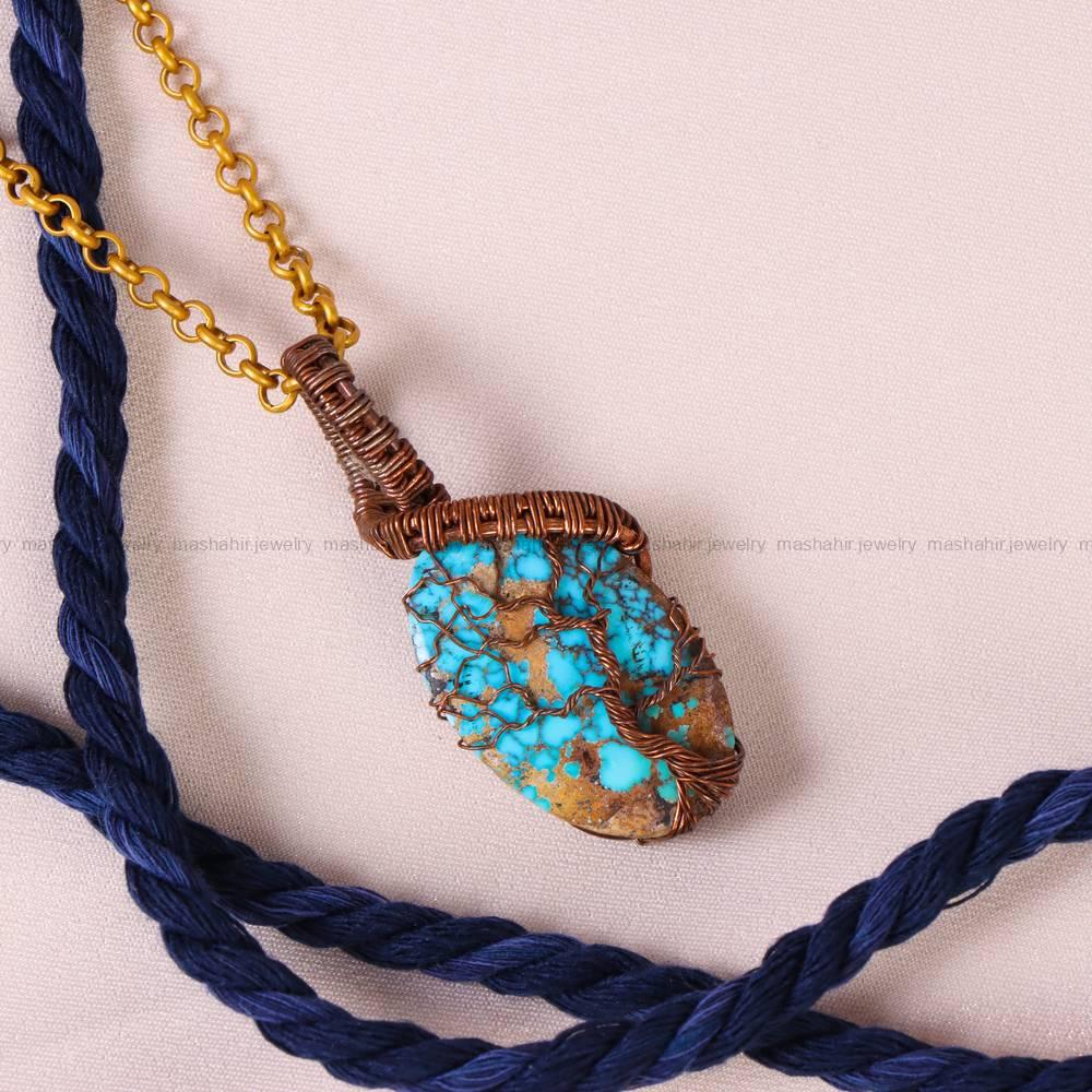 گردنبند فیروزه دست بافت زنانه کد 5845