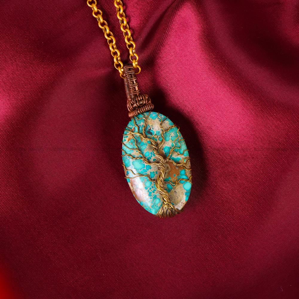 گردنبند فیروزه دست بافت زنانه کد 5852