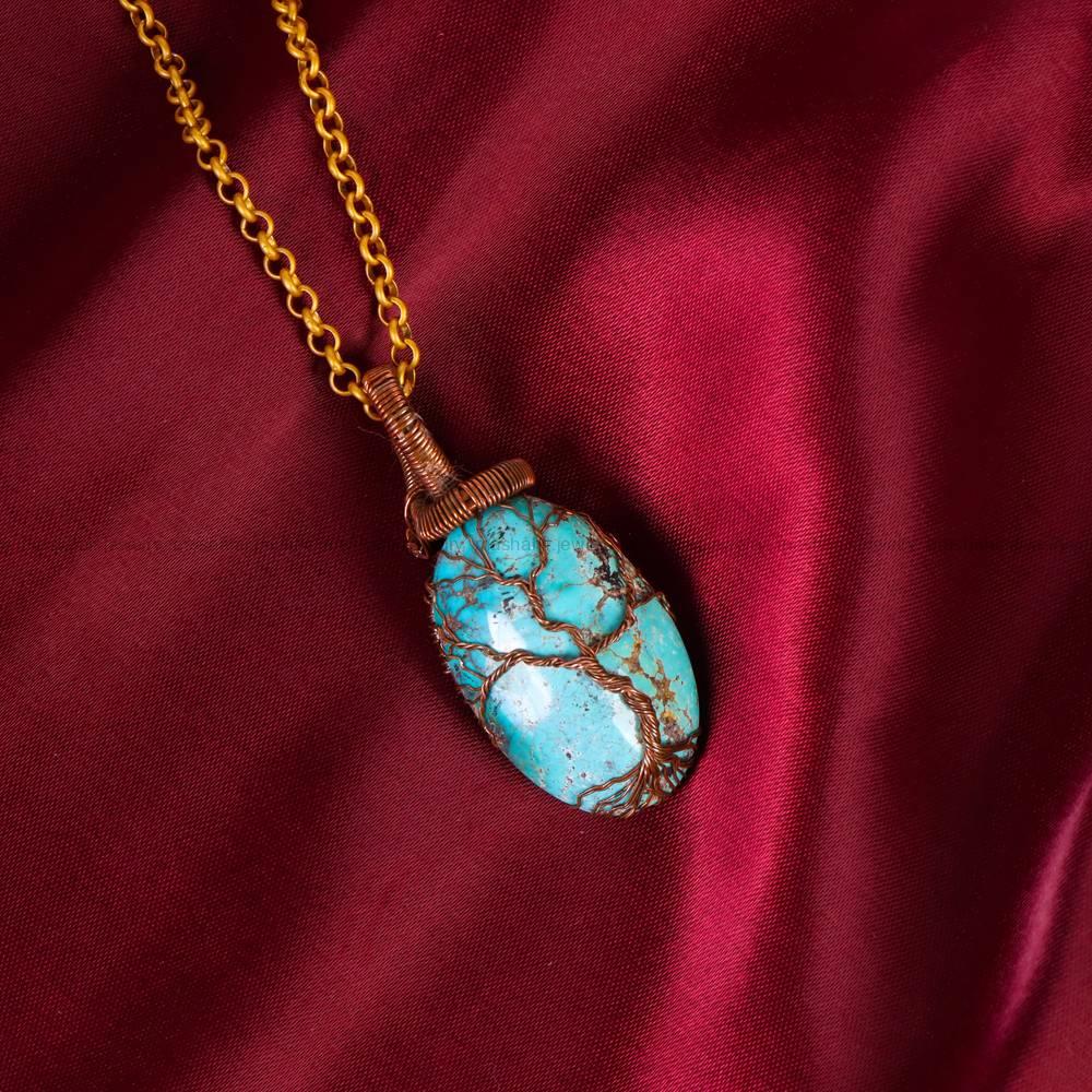 گردنبند فیروزه دست بافت زنانه کد 5853