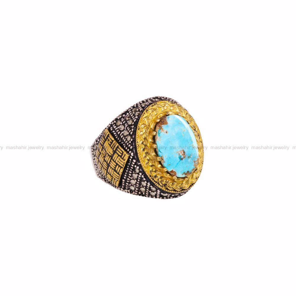 انگشتر فیروزه شجری مردانه کد 3987