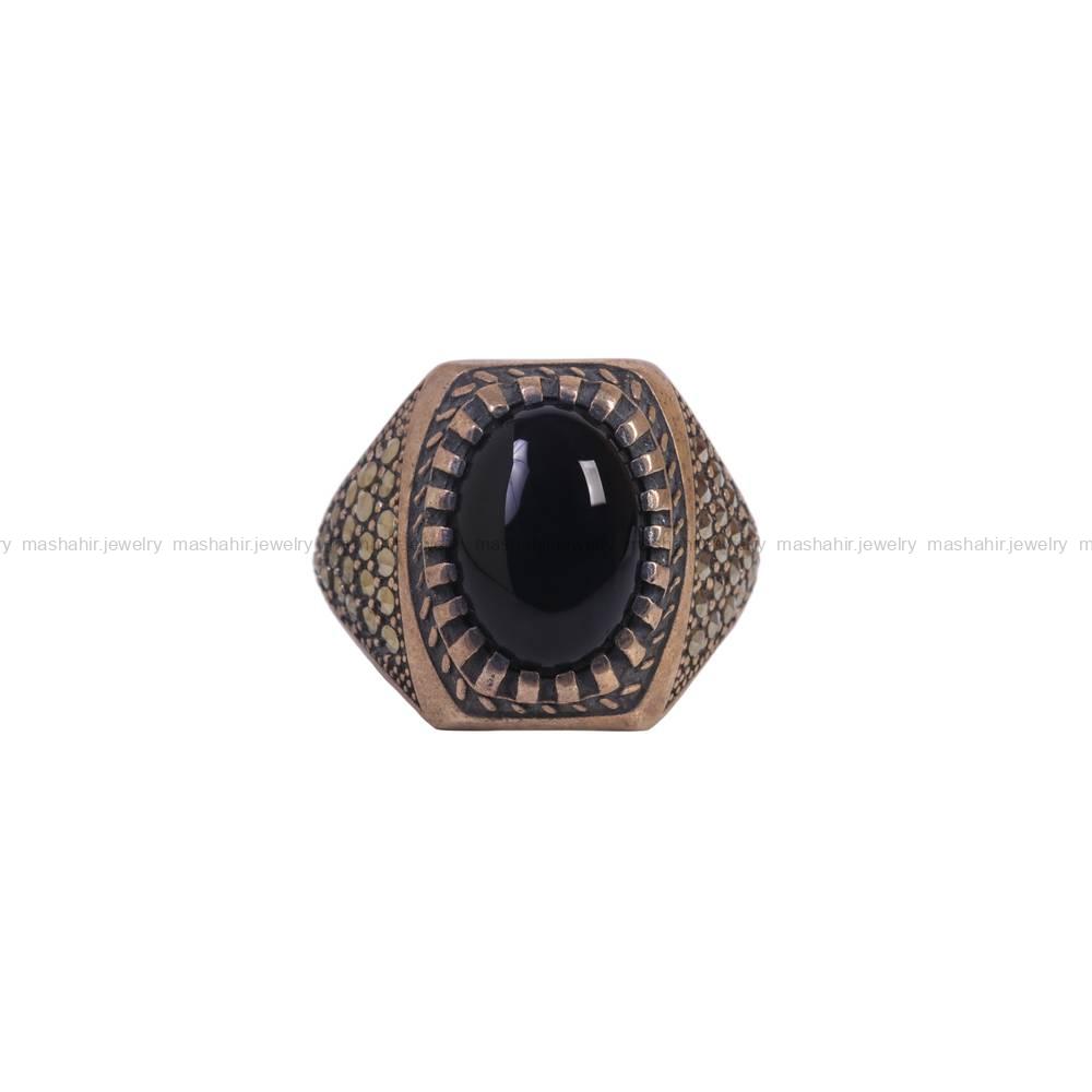 انگشتر عقیق مشکی مردانه کد 6250