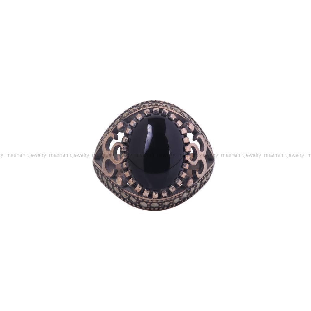 انگشتر عقیق مشکی مردانه کد 6260