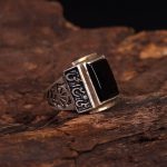 انگشتر عقیق مشکی مردانه کد 6240
