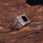 انگشتر عقیق مشکی مردانه کد 6244