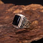 انگشتر عقیق مشکی مردانه کد 6245