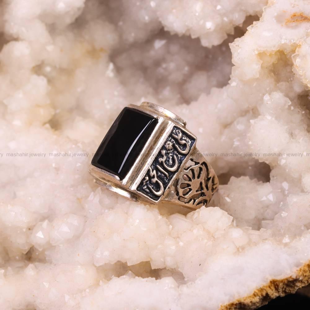 انگشتر عقیق مشکی مردانه کد 6247
