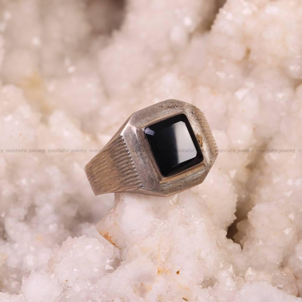 انگشتر عقیق مشکی مردانه کد 6249