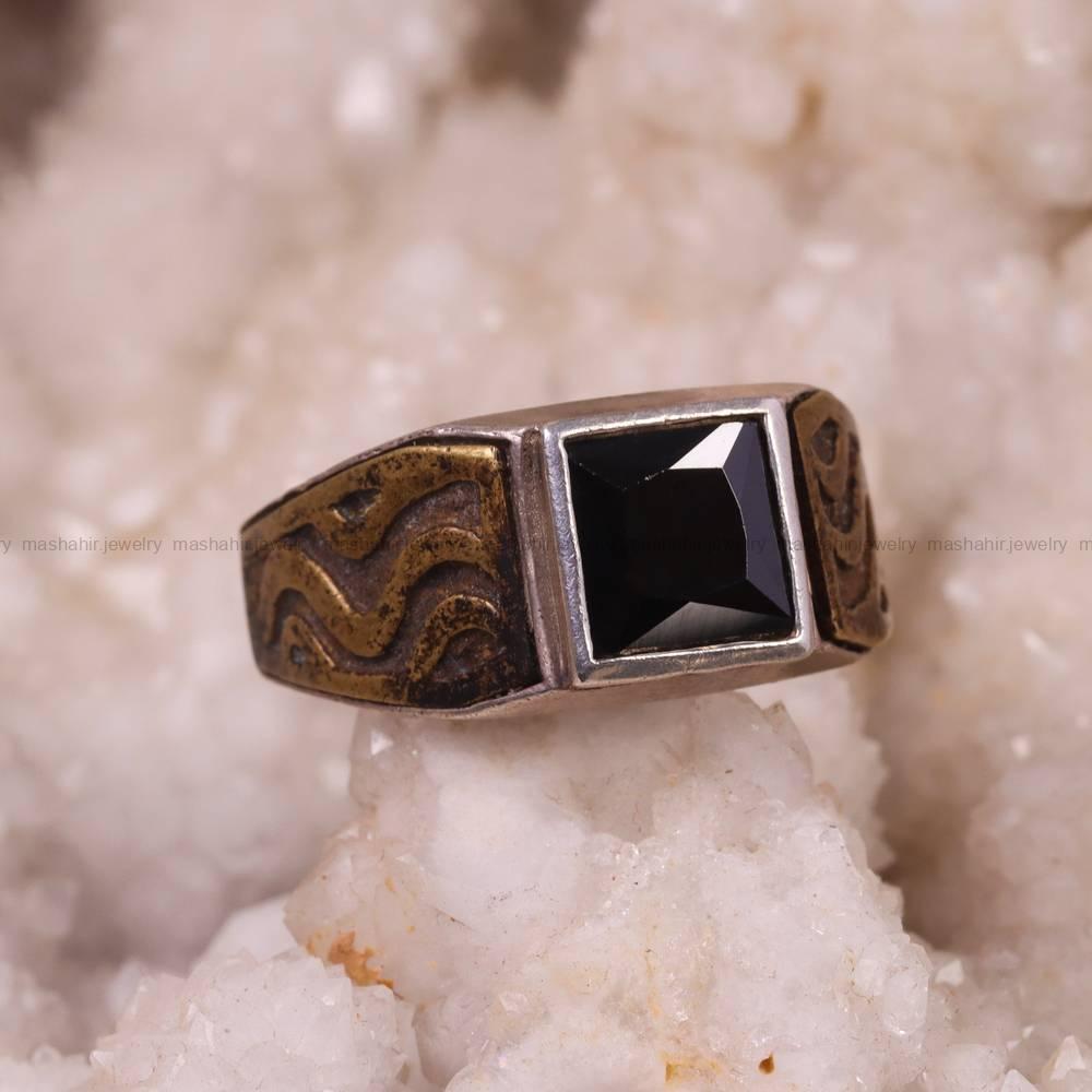 انگشتر عقیق مشکی مردانه کد 6253