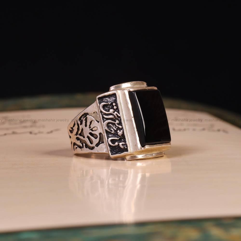 انگشتر عقیق مشکی مردانه کد 6257