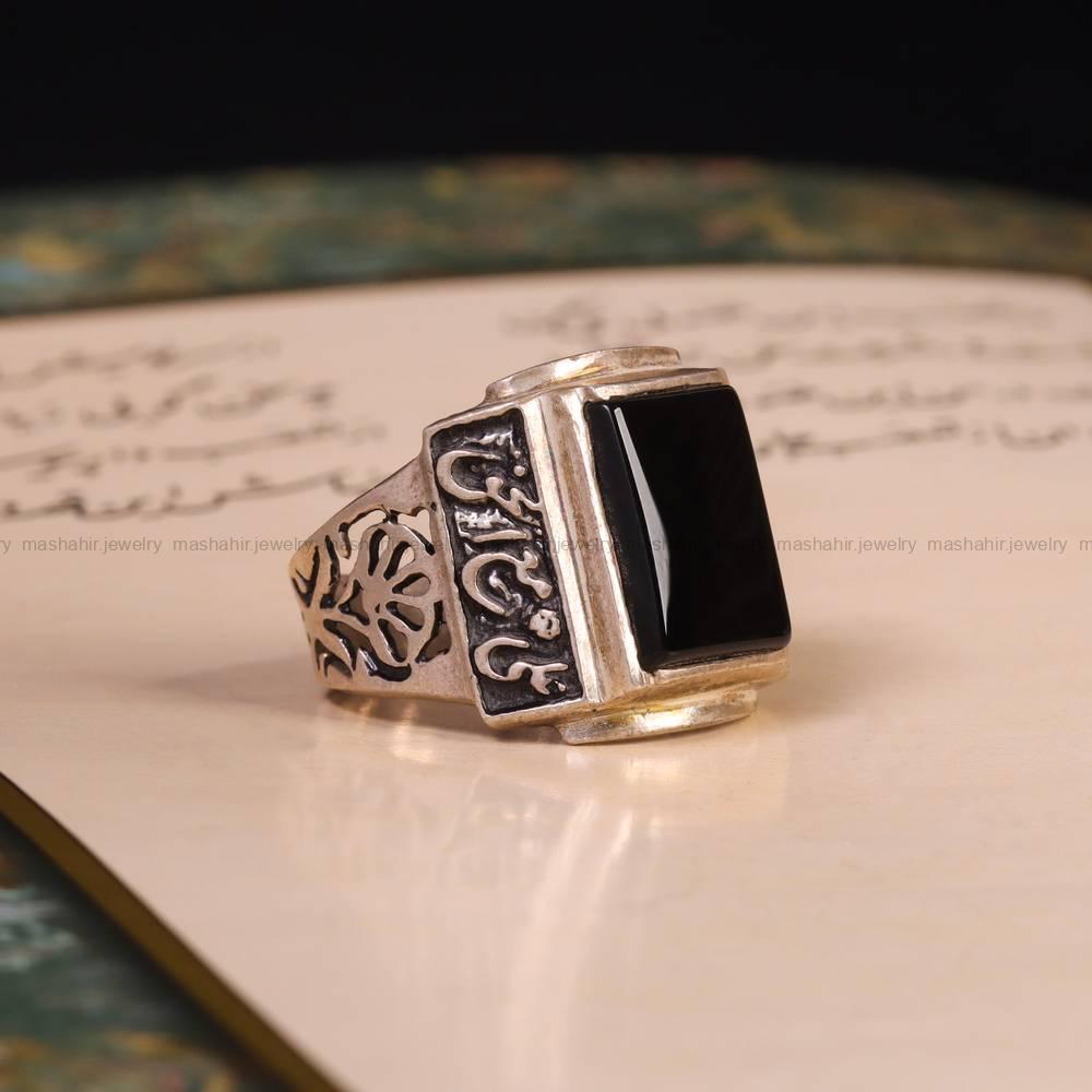 انگشتر عقیق مشکی مردانه کد 6259