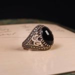 انگشتر عقیق مشکی مردانه کد 6262