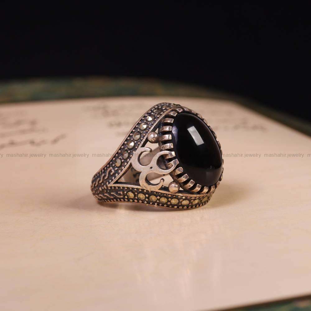 انگشتر عقیق مشکی مردانه کد 6262