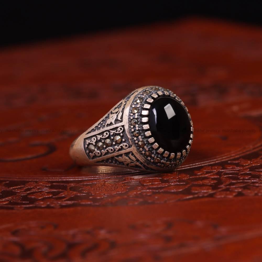 انگشتر عقیق مشکی مردانه کد 6266