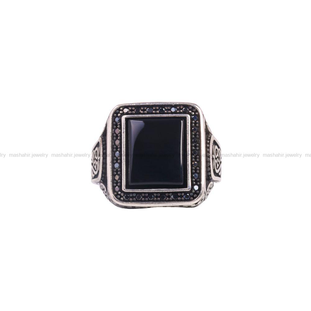 انگشتر عقیق مشکی مردانه کد 6764