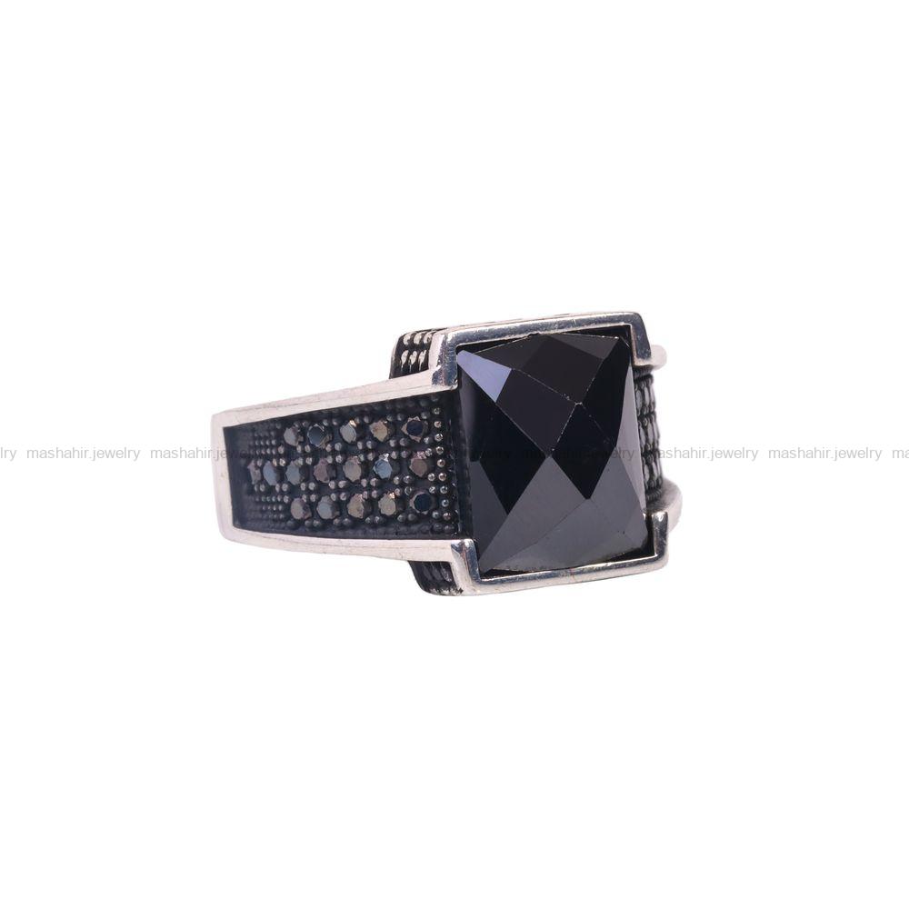 انگشتر عقیق مشکی مردانه کد 6780