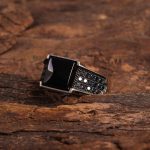 انگشتر عقیق مشکی مردانه کد 6765