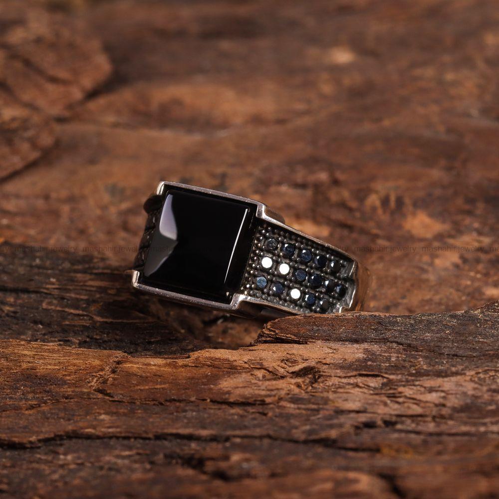 انگشتر عقیق مشکی مردانه کد 6765