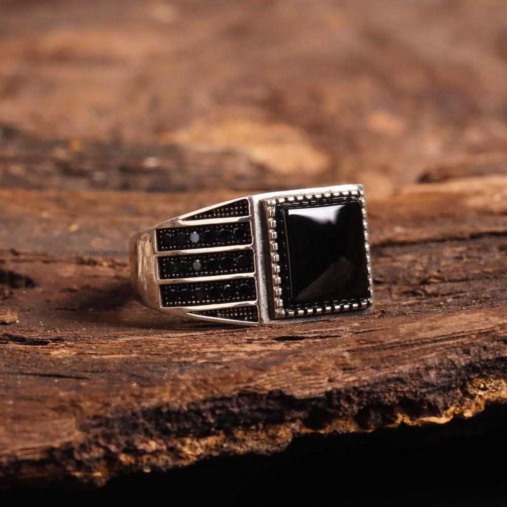 انگشتر عقیق مشکی مردانه کد 6766
