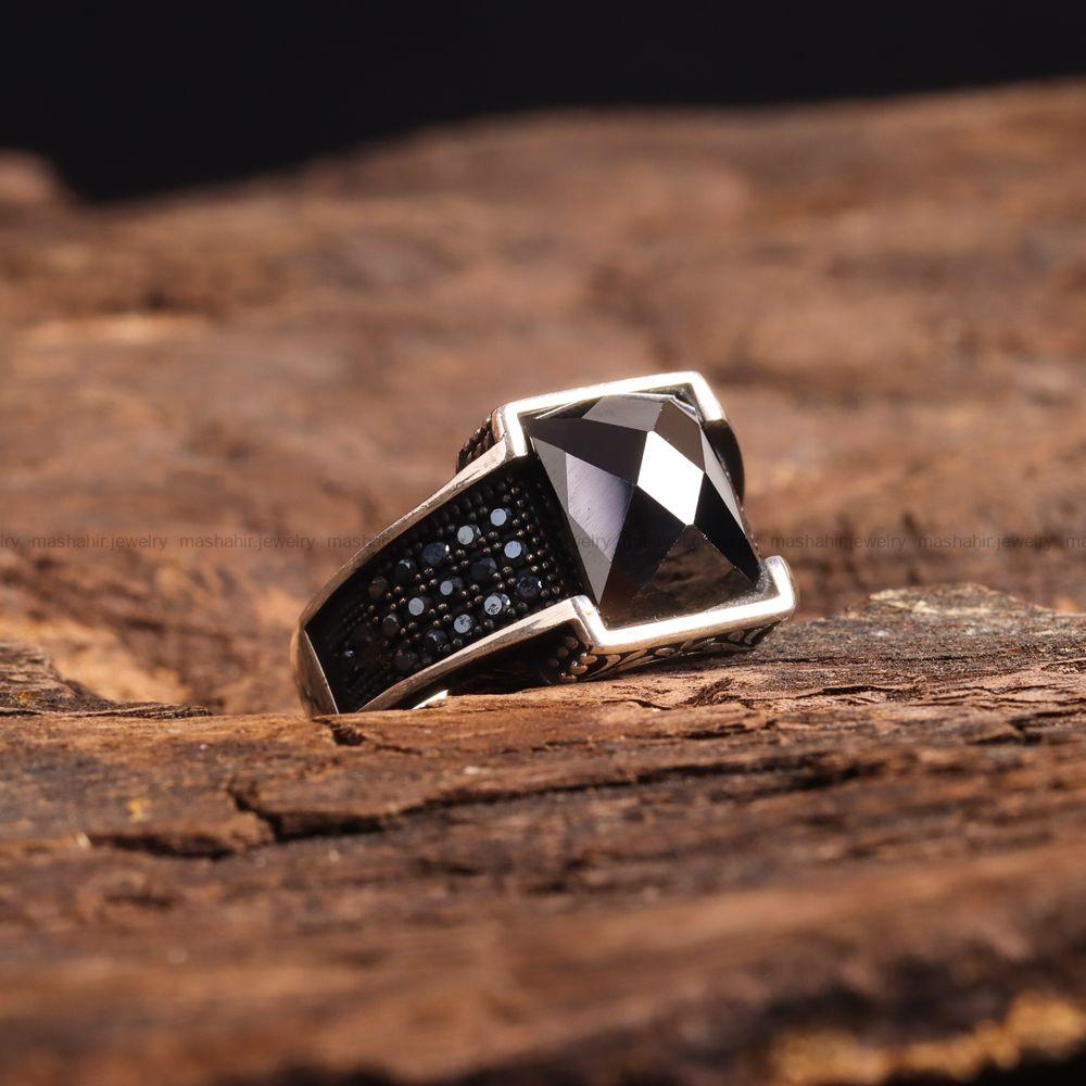 انگشتر عقیق مشکی مردانه کد 6768