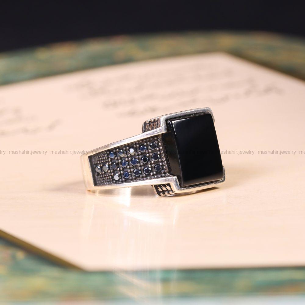 انگشتر عقیق مشکی مردانه کد 6779