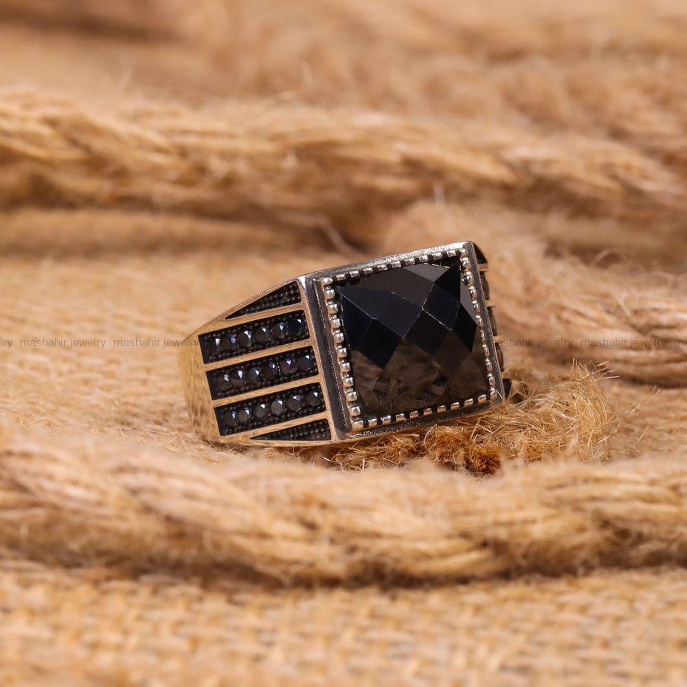 انگشتر عقیق مشکی مردانه کد 6786