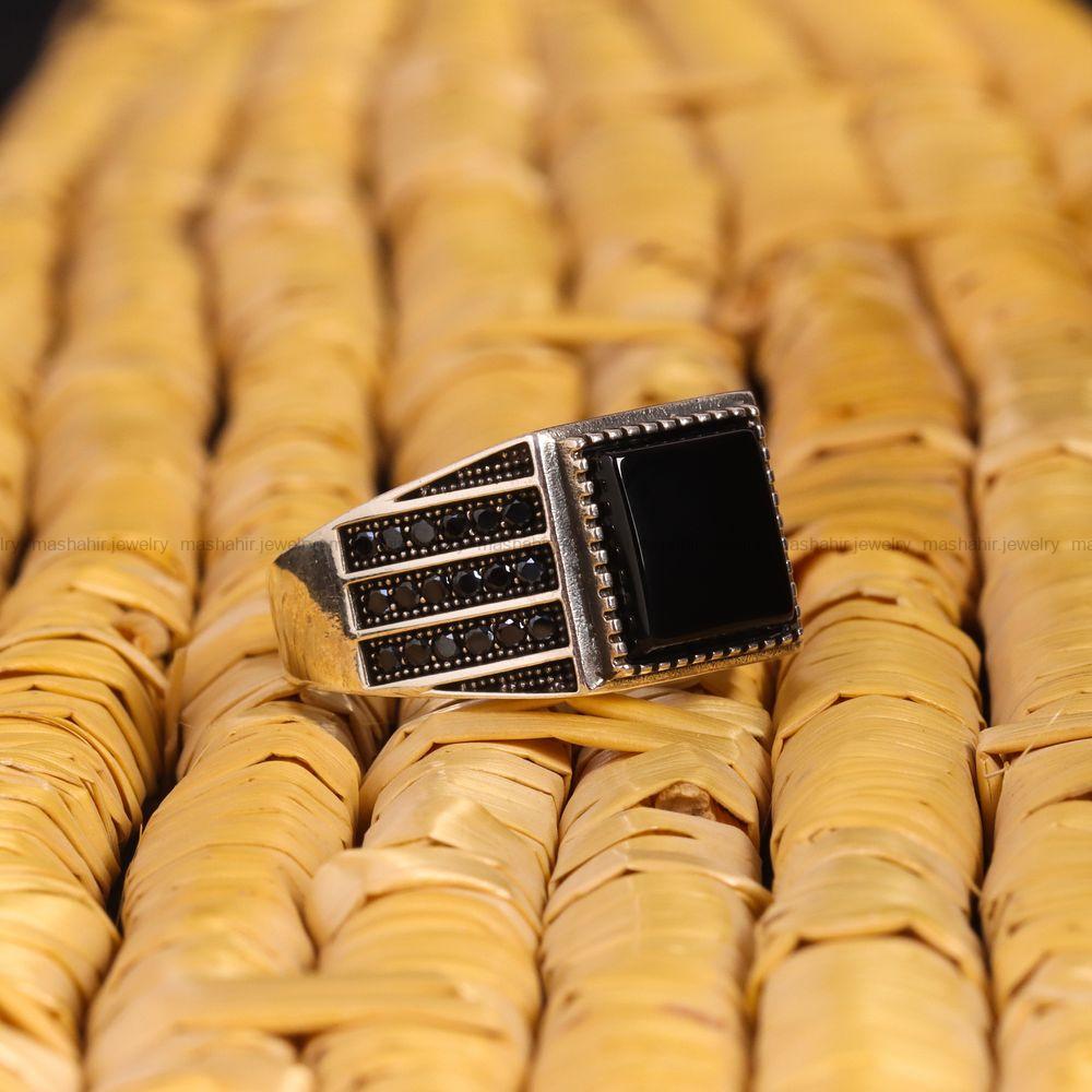 انگشتر عقیق مشکی مردانه کد 6798