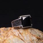 انگشتر عقیق مشکی مردانه کد 6819