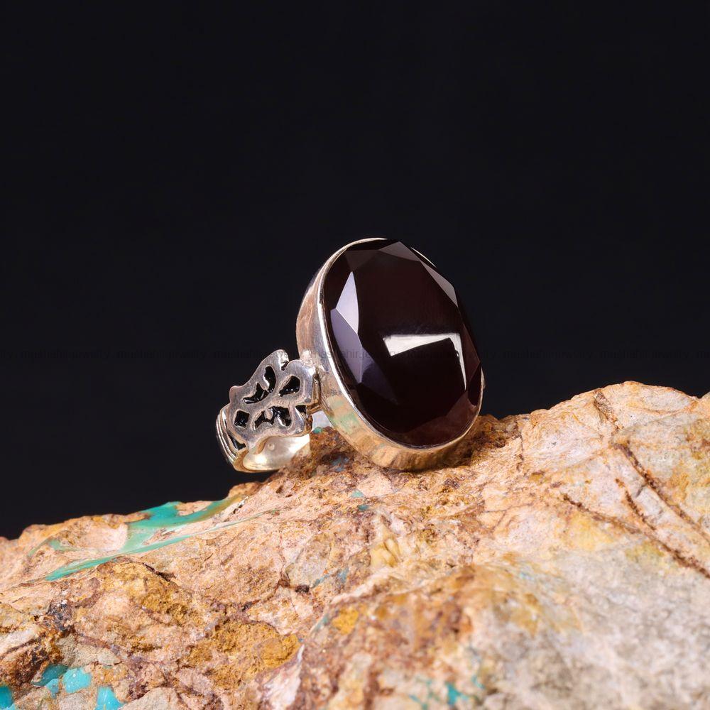 انگشتر عقیق مشکی مردانه کد 6820