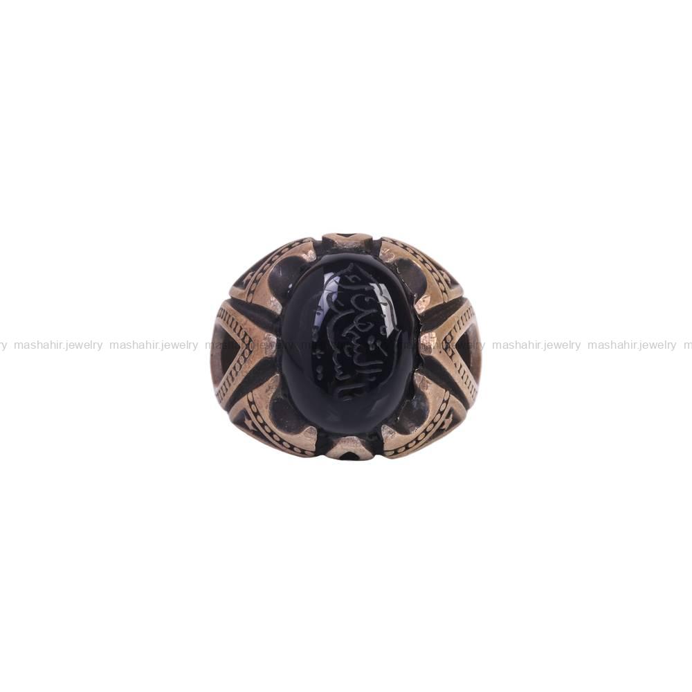 انگشتر عقیق مشکی مردانه کد 6284