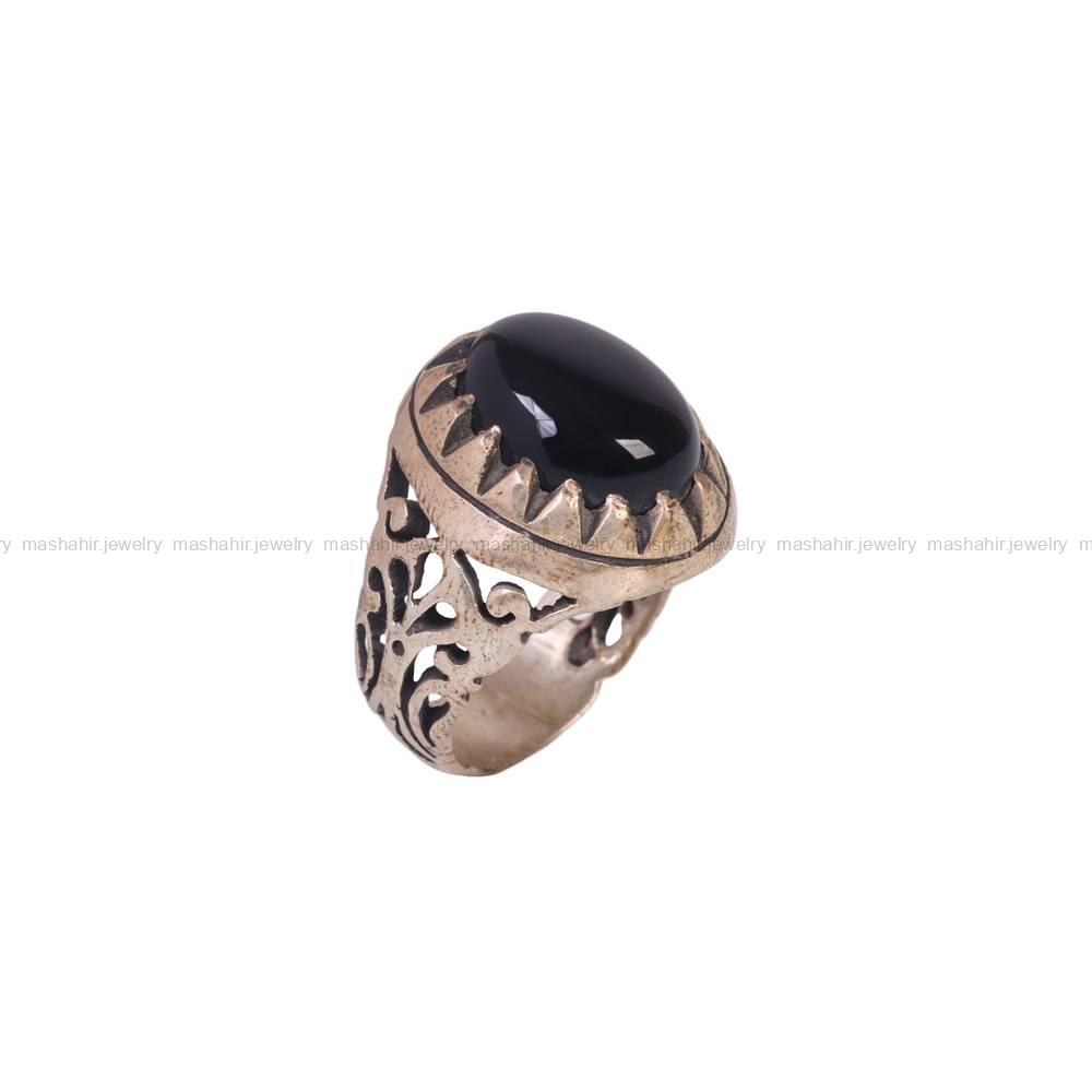 انگشتر عقیق مشکی مردانه کد 6290