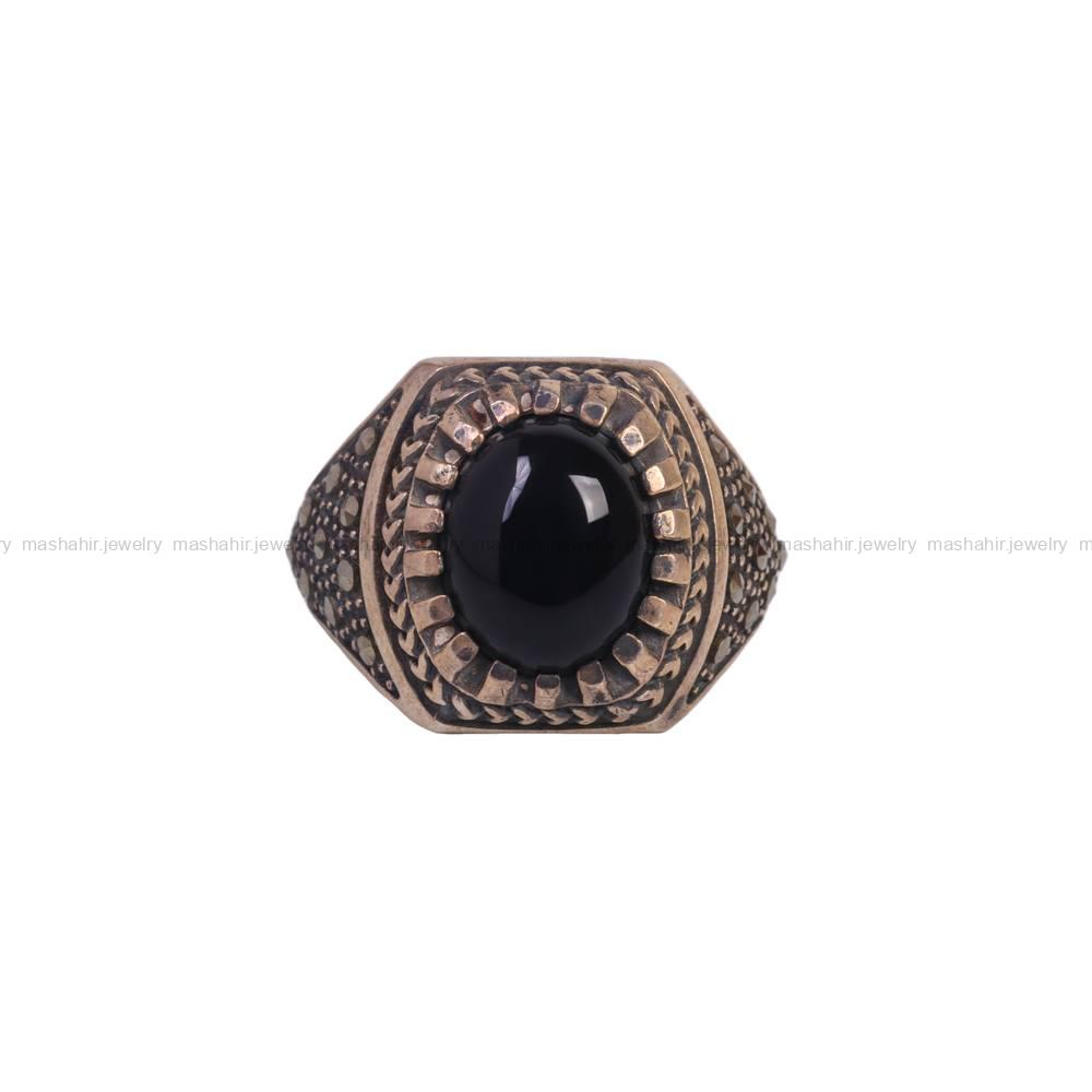 انگشتر عقیق مشکی مردانه کد 6291