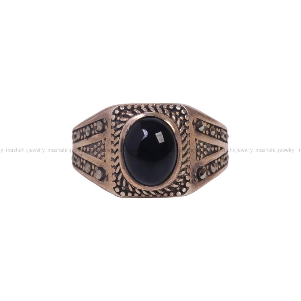 انگشتر عقیق مشکی مردانه کد 6296
